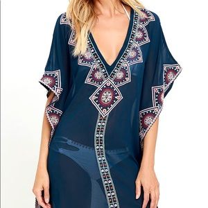 Lulus Navy Blue Embroidered Kaftan Cover-Up